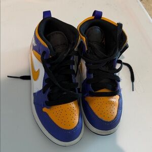 Kids Air Jordan High-Top Sneakers in Purple and Gold